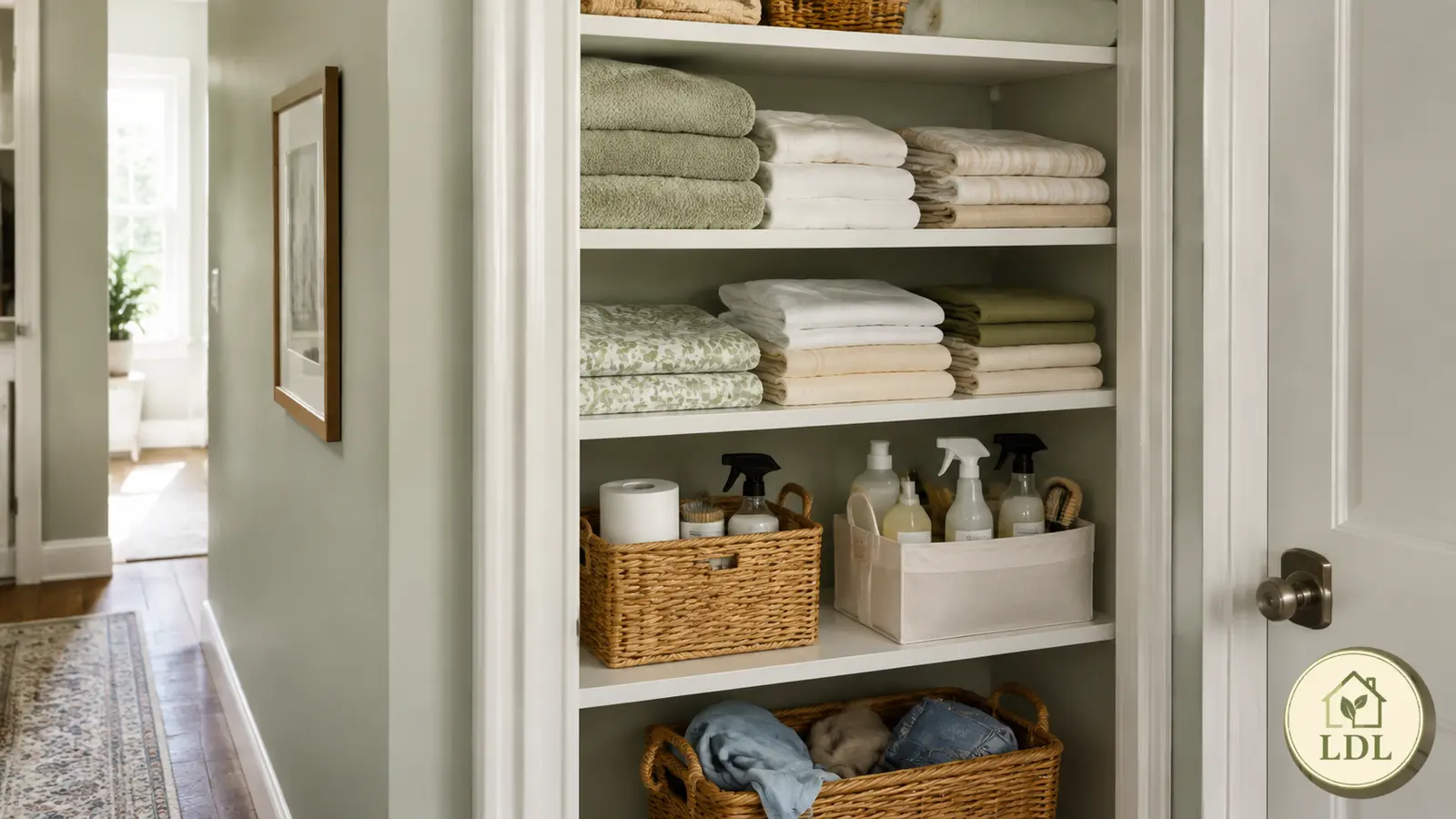 A linen and utility cupboard organized for practical everyday use.